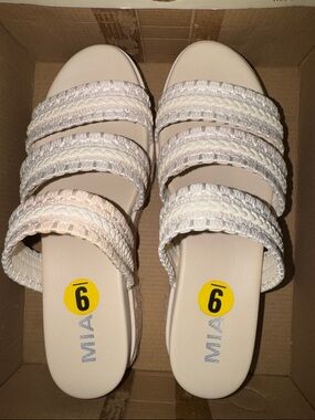 MIA Women's Braided Cream Slide Sandals